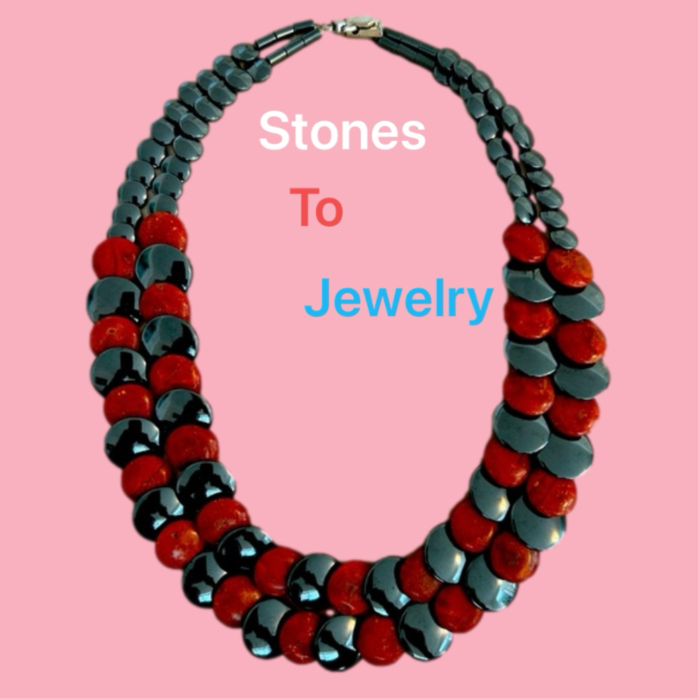 Unique Handmade Pyrite & Coral 26” Necklace from Stones To Jewelry NWTs